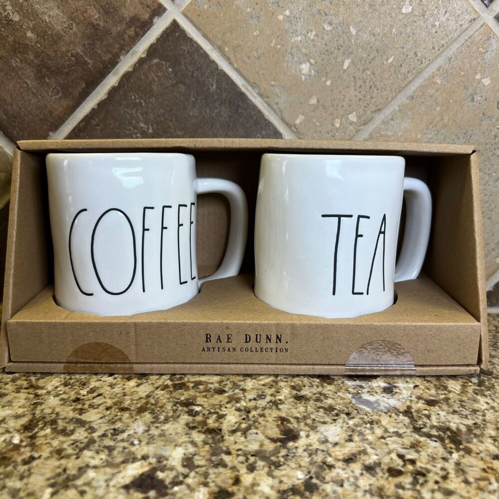 New Rae Dunn by Magenta Set of Coffee & Tea Mug Farmhouse Style Collection NIB